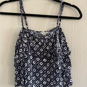 Forever 21 Navy and White Patterned Crop Tank Top